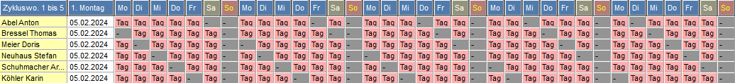 40-Stunden-Schichtplan